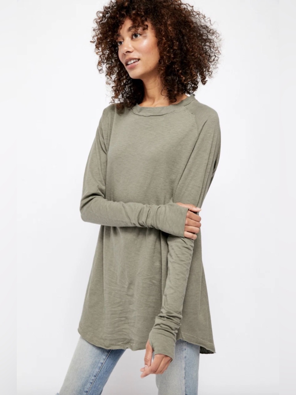 Free People We The Free Arden Tee XL Army Green Oversized Thumbhole Top
